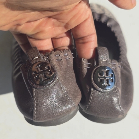 Tory Burch Chelsea Gray Leather Snakeskin Cap-Toe Ballet Flats 7M Women Shoes - Picture 8 of 12